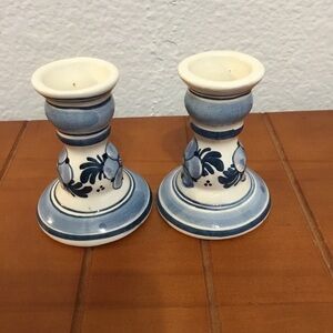 Vintage Pair Delft Authentic Candle Holders-Hand Painted Signed Holland